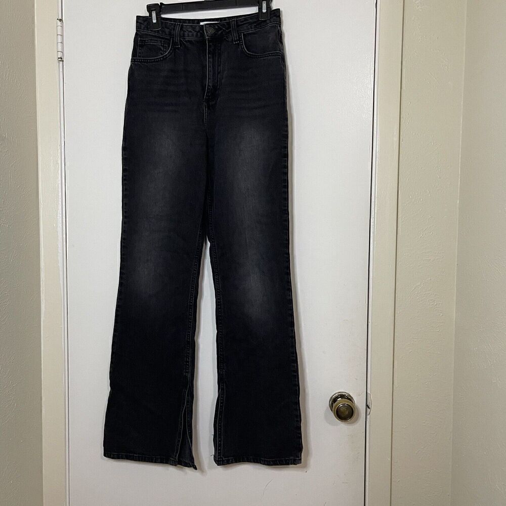 forever 21 high rise straight leg split hem black wash denim jeans size 27